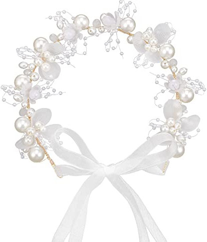 SUSSURRO Head Piece Flower Girl Headband, Head Vines, Gold Pearl Headband, Pearl and Evening Party Flower Crown Headpiece, Princess Crystal Girl Hair Accessories