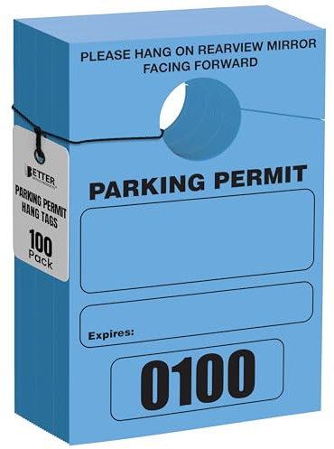 Better Office Products Parking Permit Hang Tags, 100 Pack, Temporary Parking Passes, Bulk Pack, Custom Passes Numbered 1-100, 3.15 x 4.75 Placards for Rearview Mirror (Blue)