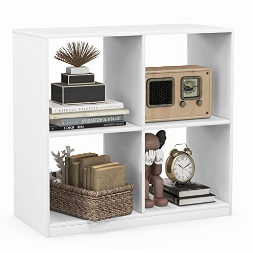 GOPLUS Bücherregal mit 4 Würfelfächern, Standregal, Aufbewahrungregal Ablageregal für Kinderzimmer Wohnzimmer, 73 x 33 x 73 cm (Weiß)