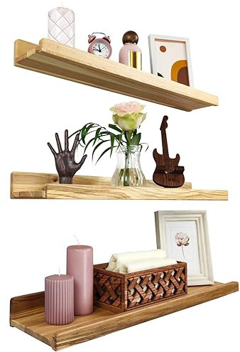 Wood Wedge 2er-Set Schwebende Wandregal, Rustikale Holzregale mit Lippe, Kinderbücherregale, Bild & Fotoregal für Schlafzimmer, Wohnzimmer, Badezimmer, Küche, Büro (natürlich 60cm)