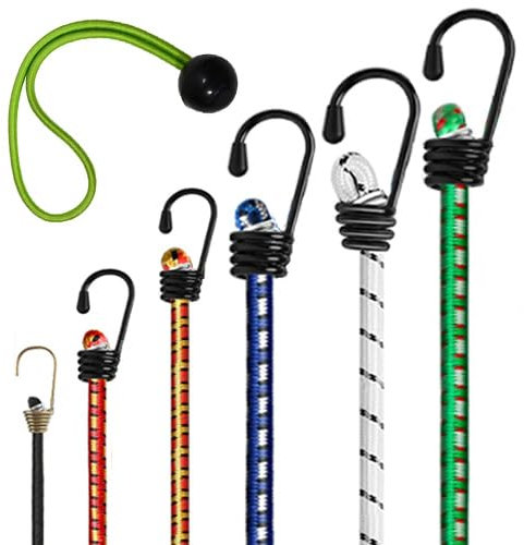 Set da 18 Corde Elastiche con Gancio, 7 Misure di Ganci Elastici, Corda Elastica con Gancio per Teloni, Portapacchi, Auto e Bici, Ragni Elastici Militari
