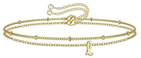TINGN Armband Damen mit Buchstaben L, 14 Karat Vergoldet Doppelschichtiges Verstellbare Armband Schmuck Mädchen Jahrestag Weihnachten Muttertag Geburtstag Geschenke für Mädchen Teenager Frauen Tochter