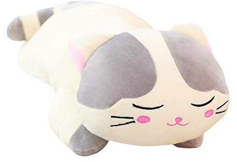 Tierkissen für Kinder Mädchen und Fräulein Kawaii Katzen Flauschiges Kuscheltier Seitenschläferkissen, Weich Stofftiere Plüschkissen Plüschtier Spielzeug Geschenke Kinderzimmer Dekoration-Grey||80CM