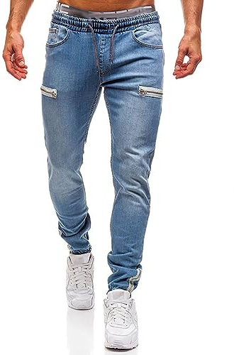 Oanviso Homme Jean Troué Mode Skinny Slim Fit Pantalon Denim Styles Déchiré Sport Trousers avec Fermeture Éclair Casual Pants Trekking Outdoor D Bleu Clair 3XL