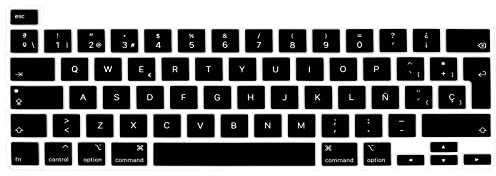 Funda Cubre Teclado en Español Compatible con MacBook Pro 13 (A2338 A2289 A2251) - (diseño español/Europeo), Negro, Silicona