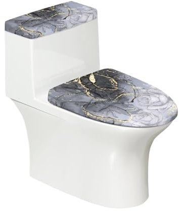Kathyboom Toilet Lid Covers Set of 2 Durable Covers Toilet Lid Protector for Bathroom Machine Washable Bathroom Office Bathroom Decor(Black Gold Rose)