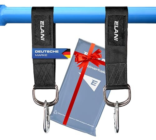 ELANI - Extra Robuster Gurt Karabiner 2X - 40cm lang - perfekt als Schaukel Befestigung Baum, Schaukel Befestigung Balken, Schaukelaufhängung Baum, Schaukelseil, Aufhängung Hängesessel