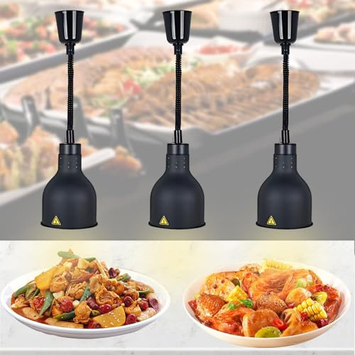 BOVDC Wärmelampe Küche, Schwarz Lebensmittel Wärmelampe für Küche 19cm/25cm, Hängende Wärmelampen für Speisen Einstellbar für Küche, Buffets und Hotels(3 Stück, 19cm)