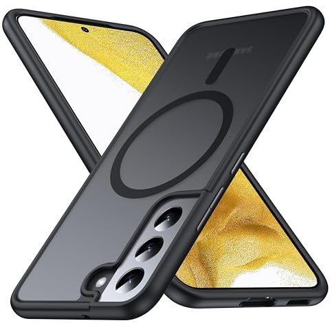 FNDMIL [NO.1 Magnetisch für Samsung Galaxy S22 Hülle mit MagSafe | [Durchscheinend Matt] [Anti-Fingerabdruck] [Militär Stoßfest] Hardcase mit Silikon für Galaxy S22 Case Dünn, Schwarz