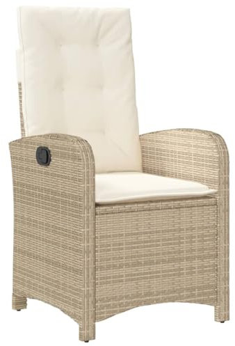 vidaXL Gartensessel mit Kissen, Gartenstuhl mit Verstellbarer Rückenlehne, Liegestuhl mit Stahlrahmen, Sessel Stuhl Relaxsessel, Beige Poly Rattan