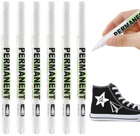 Paint Pen White Pack of 6 Textile Pens 1 mm Permanent Marker Waterproof Acrylic Pens Tyre Pen Suitable for Stone Ceramic Wood Metal Paper Glass Canvas Tyres