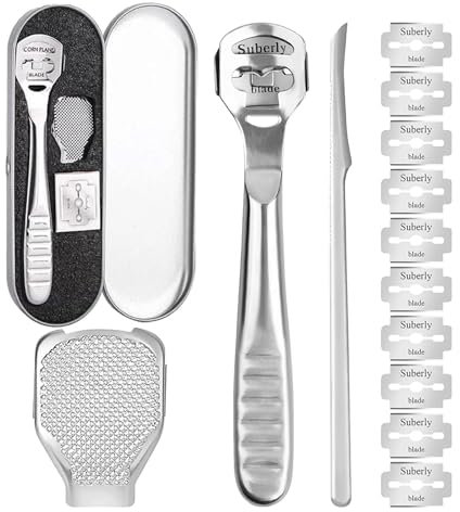 Rasoio per Calli Pedicure Professionali Raschietto per Piedi Sgorbia Bisturi per Pedicure Piedi Rimuove Calli e Pelle Morta Raschietto per Piedi Kit Grande Raspa per Piedi e Raschietto Rasoio 4 Pezzi