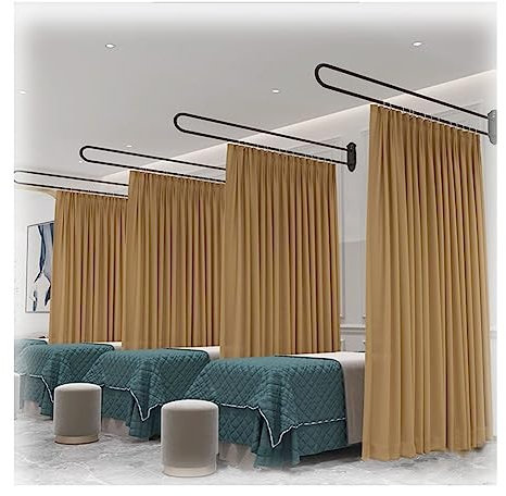 Trennvorhang für Schönheitssalons, U-förmig, mit Langer Stützstange, Raumteiler, halbtransparente Vorhänge für Wohn- und Esszimmer, Wandmontage (Farbe: Gelb, Größe: 200 x 200 cm)