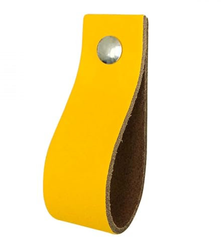 Handles and more - 4 x Ledergriffe für Möbel - Gelb - Größe M 19 cm - inkl. 3 Schraubenfarben - Schrankgriffe Leder - Türgriffe Leder - Ledergriffe für Schuhschrank & Schublade - Lederschlaufen