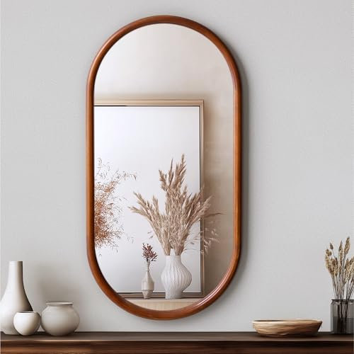 Navaris Moderner Wandspiegel - Spiegel groß - Hochwertiges Glas und Holz - Wandspiegel groß - Großer Spiegel - Spiegel Flur - Spiegel oval - Flurspiegel - 75 x 38 cm