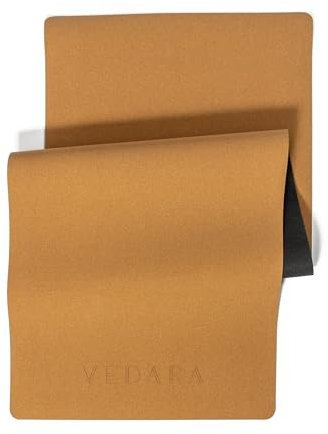 VEDARA® Kork Yogamatte – 66-80 cm breit – Extrem Rutschfeste Oberfläche – Mit Hilfslinien – Aus Kork & Naturkautschuk – Optimale Dämpfung (Standard (ohne Hilfslinien), Standard: 66cm breit)