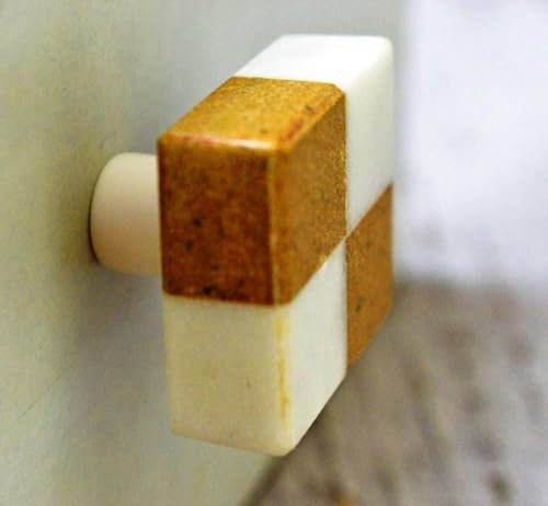 ARTISNO White Rectangular Marble Knob, Modern Cabinet Knob, Decorative Hardware, Furniture Hardware, Cabinet Handles, Dresser Pulls, Set-6