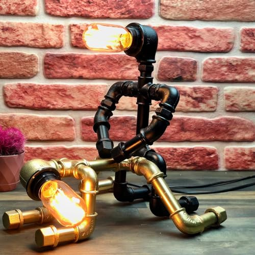 Wasserpfeifen-Tischlampe – Roboter-Stil Steampunk Retro Industrielampe – Rustikale Vintage Bauernhaus Schreibtischlampe für Schlafzimmer, Büro, Nachttisch, Bar oder Geschäft – Einzigartiges Geschenk