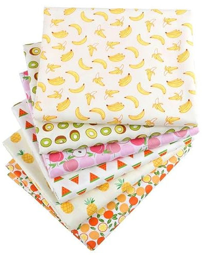 ZCSLD 50/25 cm 10/20 Zoll 6 Teile/Satz Obst Gelb Baumwolle Stoff Patchwork Quadrate Baumwolle Quilt Stoff Bundle Handwerk Patchwork Stoff Für Mädchen