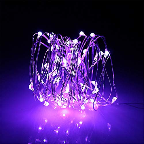 BUYERTIME 5M/16.4ft 50 LEDs Fairy String Lights, Battery AA Operated Silver Wire Fairy Lights for Indoor Bedroom Wedding Christmas Party Decoration (Purple)