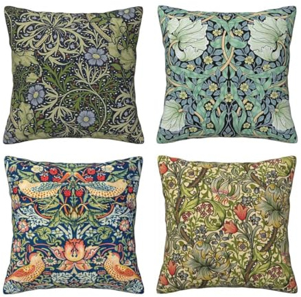 WWOOPLL William Morris Kissenbezüge, 40 x 40 cm, Vintage-Stil, botanischer Blumengarten, Heimdekoration, 4 Stück, Multicolored
