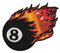 8 Ball Kugel Feuer Aufnäher zum aufbügeln oder aufnähen Bügelbild Aufbügler für Kleidung gestickter Bügelpatch Applikation Billard Billiard Ball Schwarz Flammen Patch Größe 8,0 x 6,0 cm
