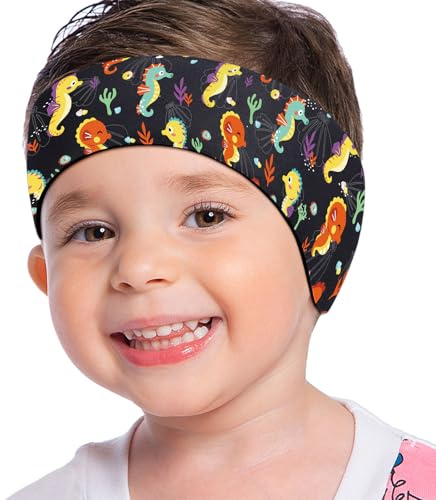 MoKo Bandeau Piscine Oreille Enfant, Hippocampe Noir S | Ajustable, En Néoprène Souple, Flexible Et Doux Pour La Peau, Pour La Natation, Le Surf Et Le Kayak.