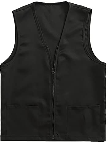 Gilet de travail léger pour femme - Avec poche - Avec fermeture éclair - Col en V - Sans manches - Couleur unie - Court - Vintage, Noir , 3XL