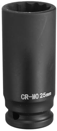 sourcing map 12-Point Deep Impact Socket 1/2 Inch Drive 25mm Metric Chrome Molybdenum Alloy Steel Spindle Axle Nut Impact Socket