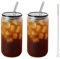 WEELOO Drinking Glasses with Lid & Clear Glass Straw, Transparent Clear Glass Cup for Coffee Juice Smoothies Beer Cocktail Milkshake Cups Teacup Whiskey Soda（2PCS）