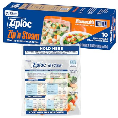Ziploc Zip 'n Steam Food Storage Cartons for Meal Prep, Healthy Meals in Minutes, Microwave Safe, 10 Count
