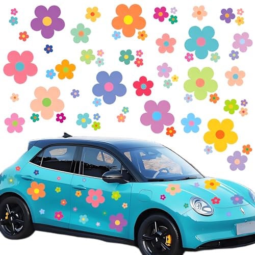 63PCS Blume Auto Aufkleber, Y2k Floral Autoaufkleber Wandaufkleber Fenster Aufkleber, Wasserdichte Vinyl Blumen Sticker Aufkleber Dekor für Windows Autokarosserie Wand Laptop Gepäck Schlafzimmer