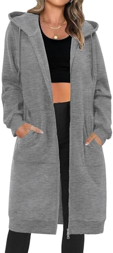 RITOSTA Womens Long Hoodies Zip Up Longline Hoodie Fleece Ladies Sweatshirt Jacket Hooded Coat Casual Loose Hoody with Pockets(Dark Grey,M)