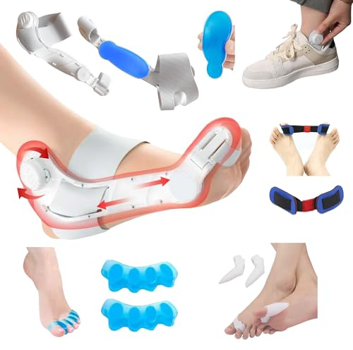 Unisex Hallux Valgus Corrector Korrektur Set - Hallux Valgus Schiene mit verstellbarem Knauf & rutschfestem Riemen, Zehenspreizer für Hallux Valgus Korrektur gegen Ballenzehen, Nacht- & Tageskorrektur