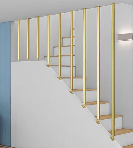 pykaaiiu Treppenbaluster Eisen Schwarz für Innen, Gold Vierkantrohr Rundrohr I-Modell Schmiedeeiserne Geländer sind robust, langlebig Geländersäule für Dachboden/Korridor(Gold,70cm/