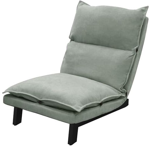 ML-Design Silla de Suelo Gris-Verde, Sofá Reclinable para Salón, Asiento Ergonómico con Respaldo Ajustable Cojín Tapizado con Funda de Lino Estructura de Acero Robusta Tumbona para Relajación
