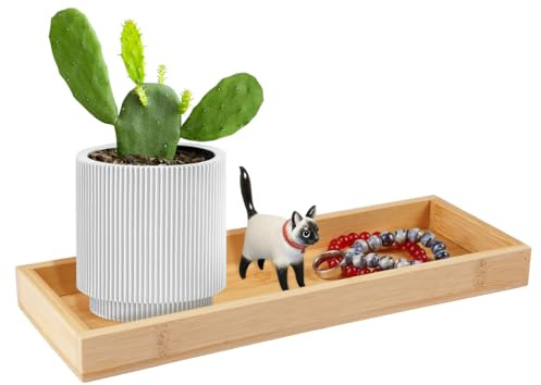 Plateau Bambou Bois Rectangulaire, 29X11X3Cm Reproductible Plateau Salle De Bain, Étanche Plateaus Boiss Rectangulaire pour Salle De Bain Cuisine Bougies Cosmétiques