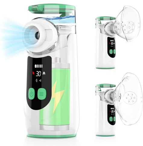 Aerosol Portatile Silenzioso con Display Digitale, NEEMOSI Ricaricabile Aerosol Ultrasuoni per Adulti e Bambini, Macchina Aerosol con 2 Maschere e Boccaglio