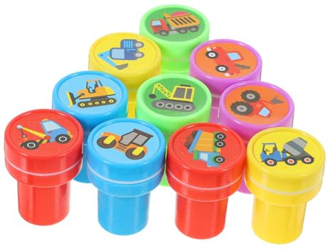 FRCOLOR Kinder Baumaschinen Stempelset Selbstfärbestempel 20 Stück Kunststoff Cartoon Motive Scrapbooking Spielzeug Bastelstempel Geschenk Für Kindergeburtstag Kindergarten Kreative Beschäftigung
