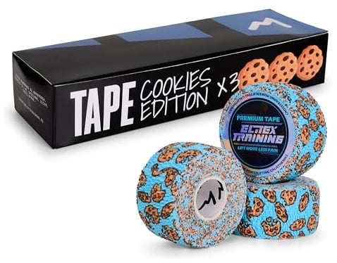 Premium Tape Extra Adhesivo Elitex Training – Cinta Deportiva Profesional | Cross Training, Halterofilia, Powerlifting y Fitness | Protección de Dedos Resistente al Sudor (Cookie, 3)