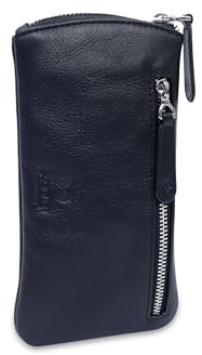 SADDLER Mabel Real Leather Zip Top Glasses Case with Card Holder, Black | Protects against digital theft with RFID blocking, adding a zipper pocket, YKK metal zippers, and an included gift box.