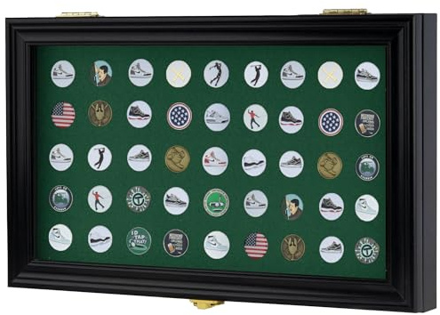 40 Golfballmarker-Vitrine, voll magnetische Rückseite, 98% UV-Acryl, Tür, abschließbar, Aufbewahrungsbox für Sammler (schwarz – Marker-Display-Rahmen)
