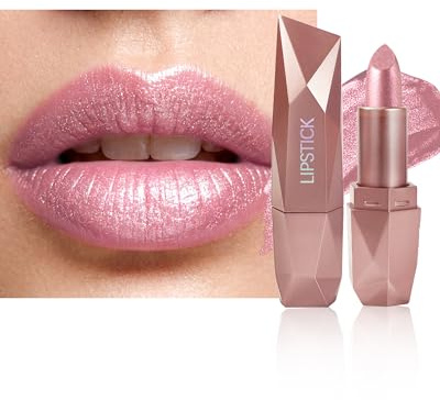 Rouge a Levre Pailleté Metallic, Rouge à Lèvres Rose Clair Mat Longue Tenue | Brillant Lip Stain Highly Pigmented Sans Transfert, Lip Gloss Repulpant, Lipstick Waterproof, Maquillage Cadeau Femme