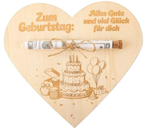 Belillpipi Verpackung für Geldgeschenke Geburtstag, Holz Geldgeschenke Geburtstag mit Reagenzglas, Holz Geburtstagskarte, Personalisiert Geburtstagsgeschenk für Damen Herren Mädchen Jungen