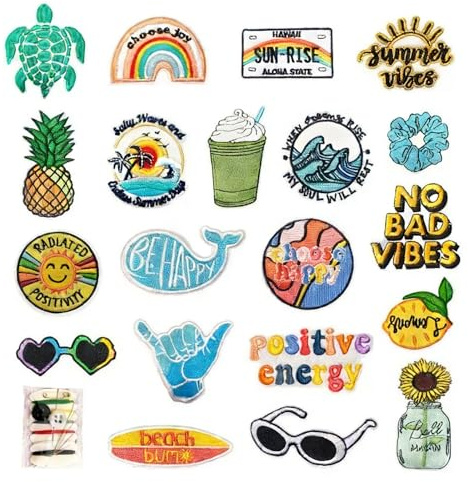 20 Stück Sommer Strand Hippie Vintage Patches, Street Style Aufnäher zum Aufbügeln, Pfadfinder Abzeichen Patches zum Aufnähen, auf Kleidung, Hüte, Rucksäcke, Jacken, T-Shirt