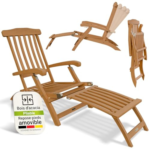 Juskys® Sonnenliege Evia - klappbar für Garten & Terrasse, geöltes Akazienholz für natürliche Optik & langlebige Nutzung, 196x54x95 cm in Natur