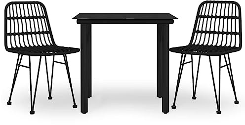 HFXHIJXQ 3-TLG. Gartenmöbel-Set Schwarz 80 cm Tisch 2 Stühle Rattan-Optik wetterfest klein für Balkon Terrasse und Garten