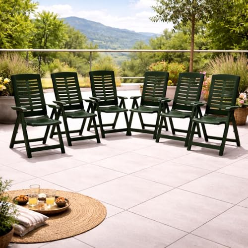 Mojawo 6 STK. Bequeme Klappstühle, Campingsessel für Camping, Terrasse, Garten und Balkon - 5-Fach Verstellbarer Gartenstuhl - witterungsbeständiger Positionssessel - Grün