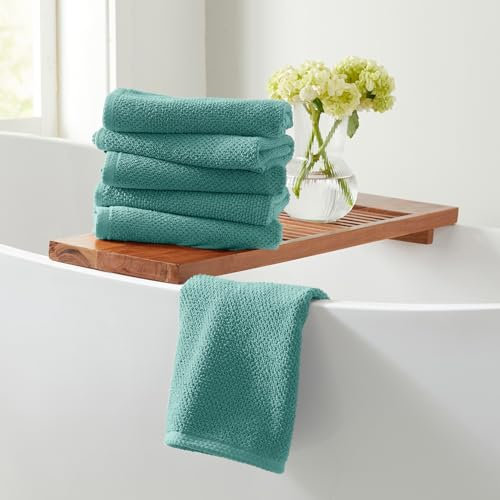 Great Bay Home Handtuch-Set, 100 % Baumwolle, 40,6 x 71,1 cm, sehr saugfähig, strukturiert, Popcorn-Webart Akazien-Kollektion (6 Stück, Mineralblau)