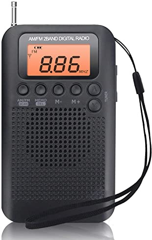 Mini Radio Portatile Digitale FM/AM Stereo Ricevitore Radio Tascabile con Altoparlante e Cuffie/Auricolare Personale Radio Multifunzione con Sveglia e Timer per Sportivi Corsa Jogging Camminare Black
